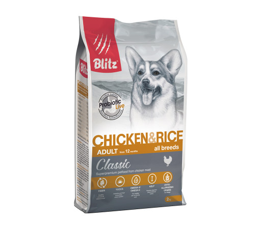BLITZ ADULT CHICKEN & RICE/курица+рис/ Полнорационный корм для собак 2 кг