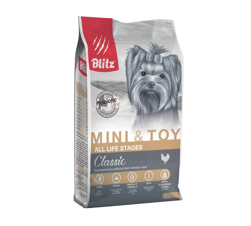 BLITZ  ADULT MINI&TOY/курица/Полнорационный корм для собак миниатюрных и мелких пород 2 кг 