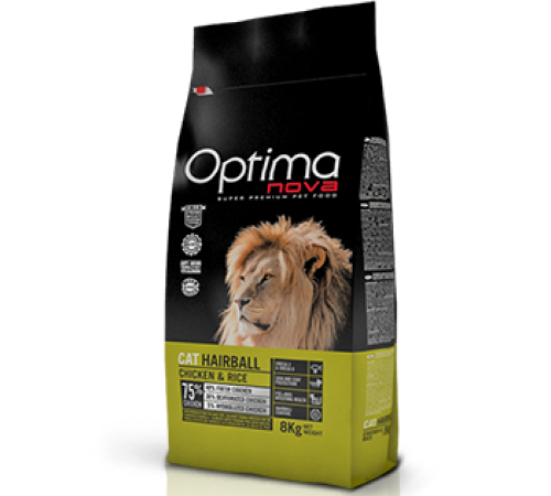 OPTIMANOVA Cat Adult Hairball Chicken&Rice 2 kg/курица+рис/ Полнорационный корм для кошек выведение шерсти 2 кг   