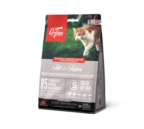 ORIJEN CAT FIT & TRIM 0,34кг/курица+индейка+рыба/ беззерновой корм для взрослых кошек, склонных к полноте 0,34 кг