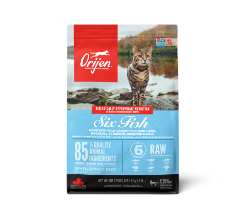 ORIJEN CAT SIX FISH 1,8кг/рыба/ беззерновой корм для кошек и котят 1,8 кг